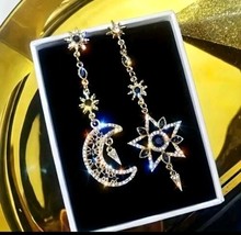 Sun Moon Star Cubic Zirconia Drop Earrings Glistening  - $13.85