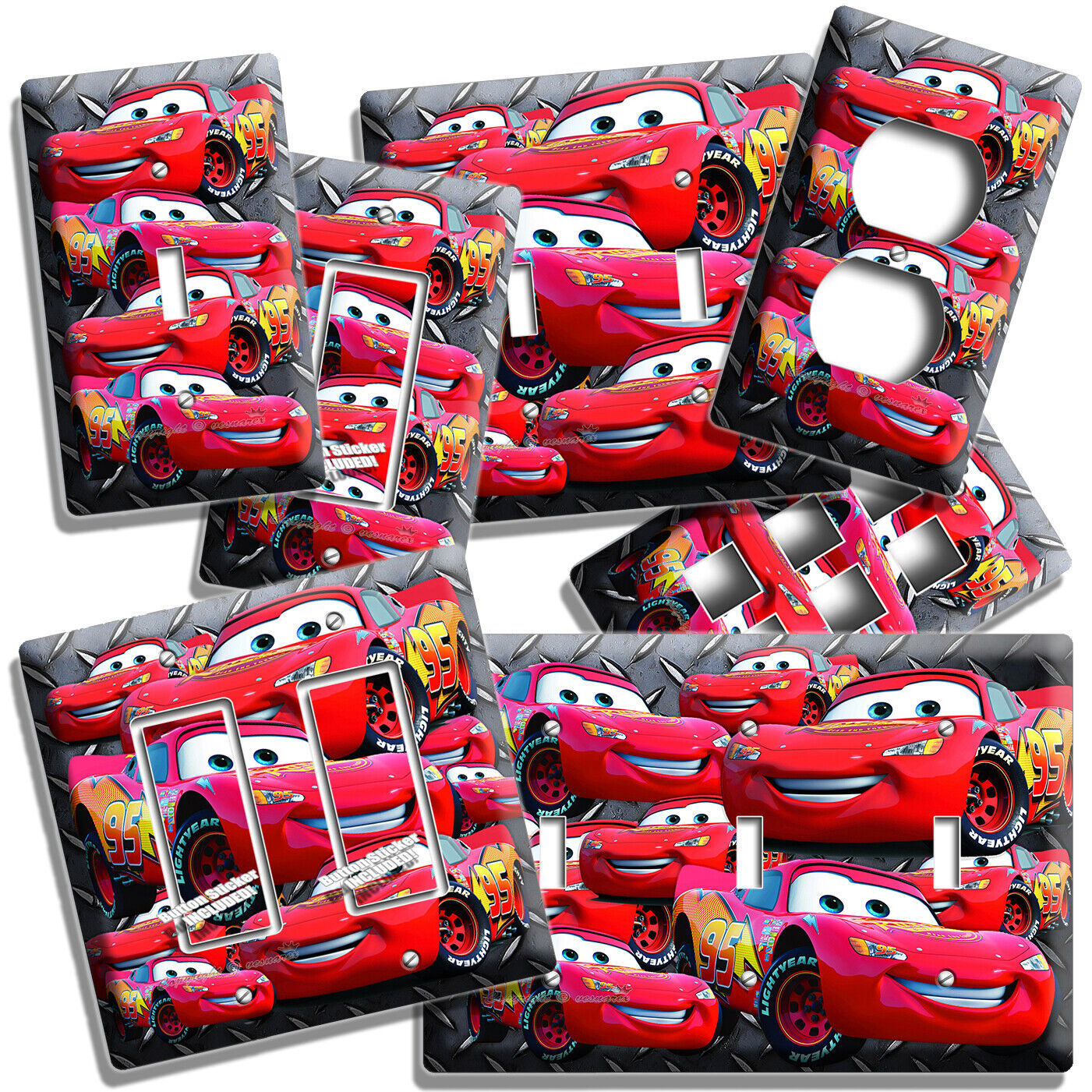 CARS RACING RED 95 LIGHTNING MCQUEEN LIGHT SWITCH OUTLET WALL PLATE BOY ROOM ART