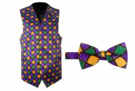 David&#39;s Formal Wear Mardi Gras Harlequin Tuxedo Vest and Bow Tie Size Medium Lon - $122.50