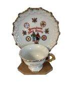 Vintage Pennsylvania Dutch Country Demitasse Cup & Saucer Set Japan Gold Trim Mi - $14.40
