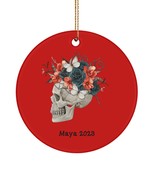 Personalizable skull rose bouquet red circular ornament, Christmas holid... - €15,63 EUR