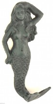 Cast Iron Wall Hook Green Mermaid Design 6&quot; Tall Beach Nautical Decor Coat Towel - £7.78 GBP