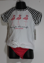 Tommy Bahama 4T Girls 2 Pc S/S Rash Guard Tankini Swimsuit Flamingo Black White - £11.68 GBP