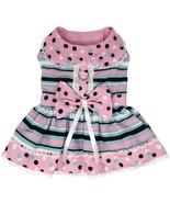Dots and Stripes Pink &amp; Teal Harness Dog Dress with Matching Leash Sizes... - $29.99