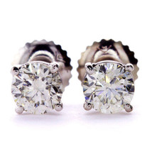 Diamond Stud Solitaire Earrings Round Cut Real 14K White Gold Treated 0.97 TCW - £896.14 GBP