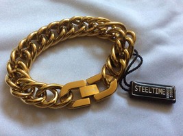 Steel time stainless steel gold plated curb link heavy link bracelet 7.25&quot; - £23.85 GBP