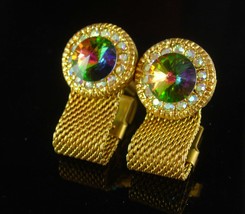 STUNNING Swarovski Cufflinks crystal Vintage Crystal Prisms aurora borealis Gree - £147.92 GBP