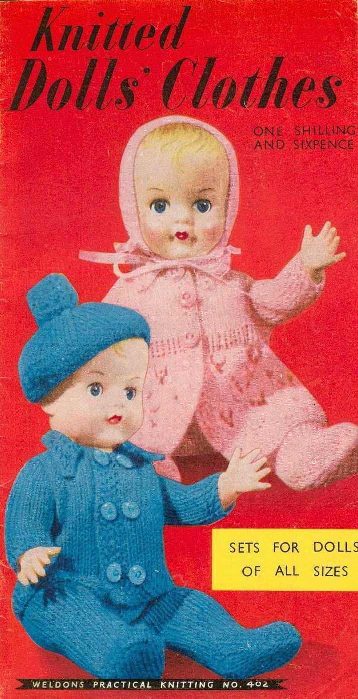 Vintage knitting booklet of dolls/reborn outfits. Weldons 402. 10 - 20 in dolls - $4.50