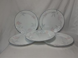 5 Corelle Pink Trio Dinner Plates Corning Dishes, 10.25&quot;, Pink Flower BLue Trim - £35.66 GBP