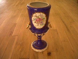 Dresden Vase Urn Thieme SIGNED by artist LENAR Saxony Germany floral 12&quot; c1902+ - £259.74 GBP