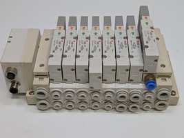 SMC SS5V2-W16SA2WD-08B-M-3BCB2CF Manifold w/ 7 SV2200-5FU &amp; 1 SV2300-5FU... - $118.79