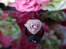 3Ct Heart Cut Pink Diamond Double Halo Engagement Ring 14K Two tone Gold Finish - £72.69 GBP