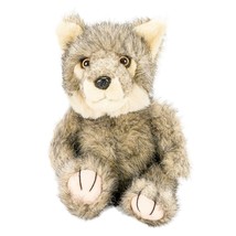 Steven Smith Wolf Plush 7&quot; Vintage Seated Gray Tan Furry Stuffed Animal Toy - £9.38 GBP