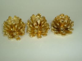 Vintage Mod Metal Pine Cone Candle Holders Shelf display Gold tone Heavy - £15.83 GBP