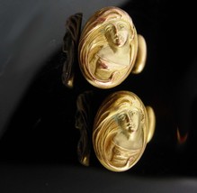 Antique Alphonzo Mucha cufflinks Art nouveau goddess rose gold and yellow plate  - £259.79 GBP