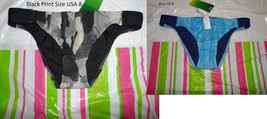 NWT Luxe By Lisa Vogel Cadette Tab Side Bikini Bottom Black Print 8/Blue 8 - £8.37 GBP