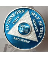 Blue Silver Plated 28 Year AA Chip Alcoholics Anonymous Medallion Coin - $20.39