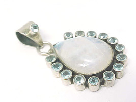 Large Genuine MOONSTONE and BLUE TOPAZ Pendant in STERLING Silver - 2 1/... - £100.53 GBP