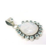 Large Genuine MOONSTONE and BLUE TOPAZ Pendant in STERLING Silver - 2 1/... - £99.91 GBP
