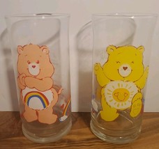 Care Bears 1983 Pizza Hut Glasses Lot of 2 VTG Collectible American Gree... - $15.83