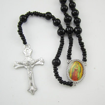 12pcs of 6mm Christianity Black Glass Beads Rosary Necklace - £25.38 GBP