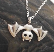 Cute Tiny Bat Necklace 15&quot; Chain Small Hanging Charm Pendant Halloween Gift New - £7.15 GBP