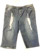 MEGA Jeans Bermuda Shorts Womens Size 16 Blue Cropped Destroyed Stretch Denim - £10.19 GBP