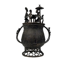 Antique Cast Bronze African Ashanti Tribe Kuduo Footed Vessel Container Ghana - £618.90 GBP