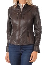 Women&#39;s Genuine Lambskin Real Leather Motorcycle Slim fit Biker Jacket -... - $117.50