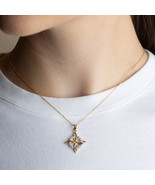 10K Gold Irish Celtic Cross Halo Pendant Necklace (Yellow, White, Rose g... - $322.68 CAD+