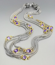 GORGEOUS Silver Box Chain Cables Purple CZ Crystals 5 Strands Magnetic Necklace - £37.34 GBP