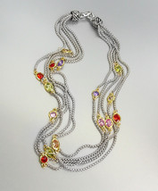 GORGEOUS Silver Box Chain Cables Multi CZ Crystals 5 Strands Magnetic Necklace  - $45.99