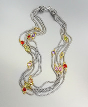 GORGEOUS Silver Box Chain Cables Multi CZ Crystals 5 Strands Magnetic Necklace  - £36.75 GBP