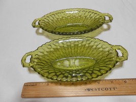 2 Vtg Indiana glass avocado green honeycomb pickel &amp; relish / Candy Dishes Bowls - £19.10 GBP