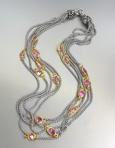 GORGEOUS Silver Box Chain Cables Pink CZ Crystals 5 Strands Magnetic Necklace  - $45.99