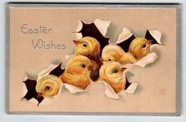 Easter Wishes Postcard Baby Chicks Davidson Germany Embossed Vintage Series 34 - £10.81 GBP