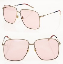 GUCCI GLASANT 0394 Gold Pink Sylvie Web Square Metal Retro Sunglasses GG0394S - £284.83 GBP