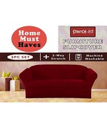 Homemusthaves Burgundy Furniture Slipcover Stretch Fit 3 Piece Slipcover... - £47.70 GBP