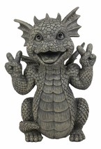Whimsical Garden Dragon With Hippie Peace Sign Gesture Statue 10.5&quot;Tall Dragons - £31.89 GBP