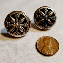 VTG All Solid Sterling 925 Silver Shadow Box Flower Non Pierced Earrings 10.4g - £25.96 GBP