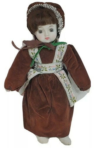 Porcelain Head Doll 13” Tall Brown Dress Traditional Style Missing A Sock - $7.68