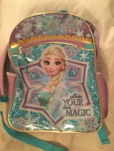 Disney Frozen backpack Elsa book bag tote metallic 16x11x4.5 in multicolor girls - £10.38 GBP
