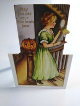 Victorian Halloween Postcard Whitney Die-Cut Standup Women On Staircase Unused - £89.33 GBP