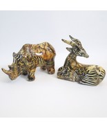 Two Animal Print Figures Rhino Gazelle Figurine Pair Vintage 80s - $39.57