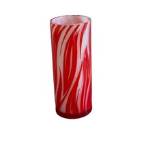 Deep Carved Cylinder Vase Cased Art Glass Red White 8&quot; Abstract Flame MCM - £20.08 GBP