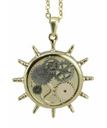 Steampunk Golden Maritime Wheel With Gearwork Clockwork Design Pewter Ne... - €19,03 EUR
