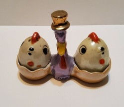 Vintage Duck Turkey and Eggs Salt &amp; Pepper Shaker Holder Japan Tophat Scarf - £16.74 GBP