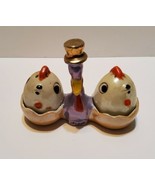 Vintage Duck Turkey and Eggs Salt &amp; Pepper Shaker Holder Japan Tophat Scarf - £16.75 GBP