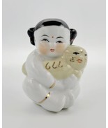 Vintage Hand Painted Chinese Porcelain Girl Holding Golden Foo Dog Figur... - £39.56 GBP