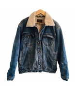 VTG Lee Fleece Lined Denim Trucker Jacket L Paint Marks Distressing Faux... - €82,22 EUR